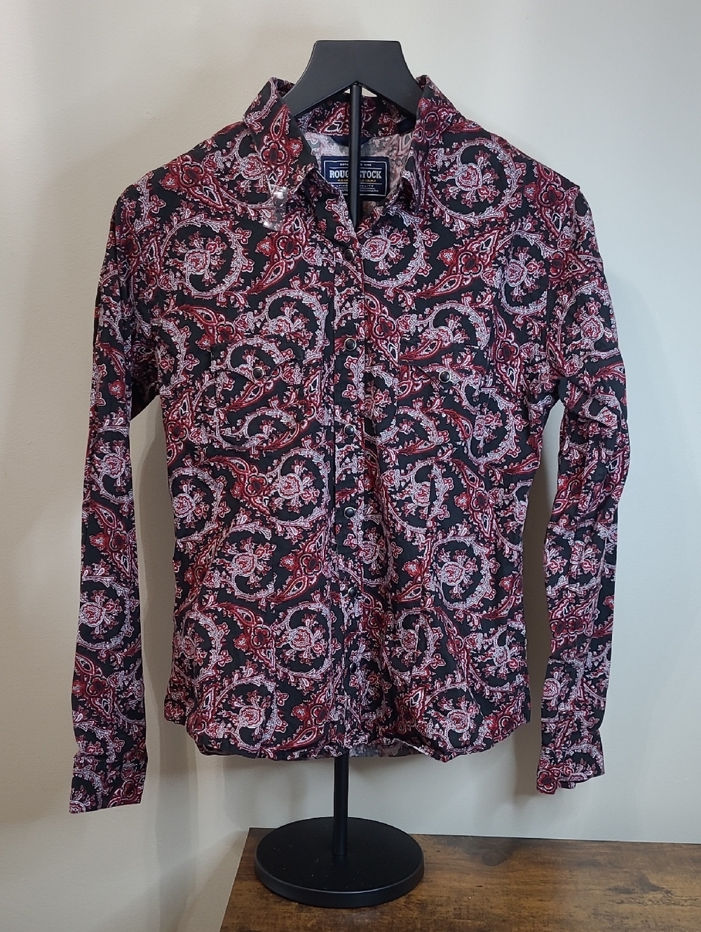 Rough Stock Panhandle Slim Black/Red/White Paisley Snap-Button Western Shirt (M)